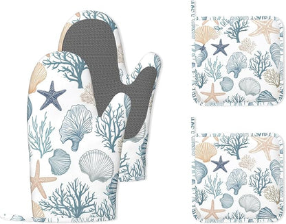 Starfish Coral Shells Ocean Silicone Oven Mitts and Pot Holders, Heat-Resistant by Unknown