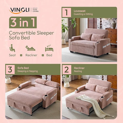 VINGLI Green Futon Sofa Bed Convertible Loveseat Sleeper Sofa Couch, Corduroy - Image 3