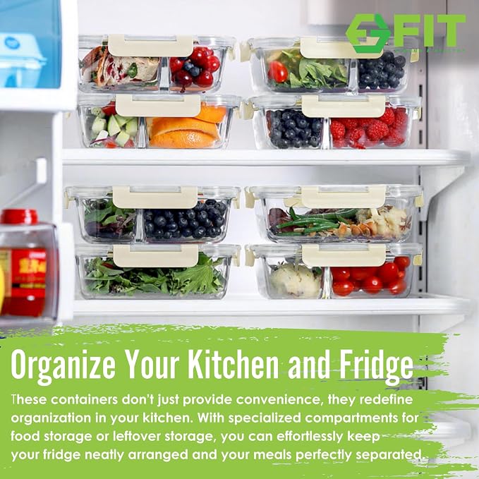 FIT Strong & Healthy 2 & 3 Compartments Glass Meal Prep Containers – Portion - Image 3