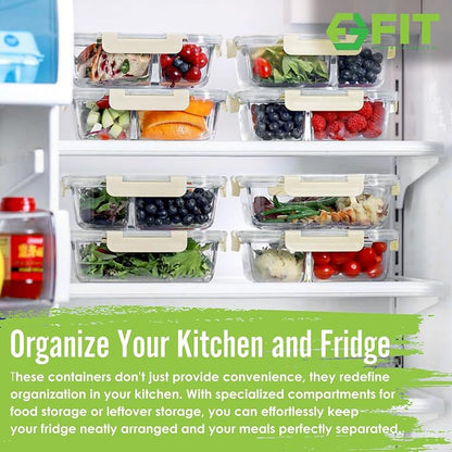 FIT Strong & Healthy 2 & 3 Compartments Glass Meal Prep Containers – Portion - Image 3