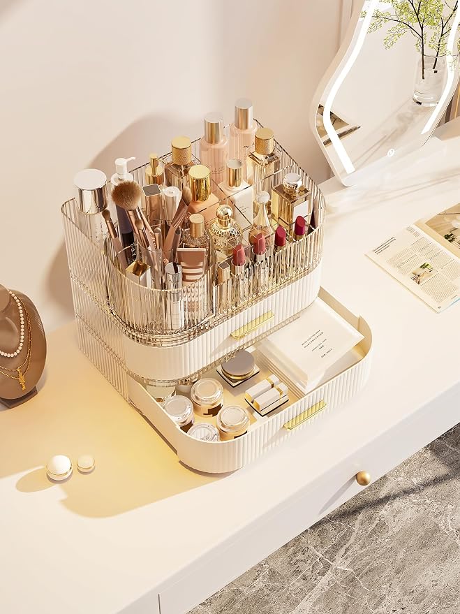 Makeup Organizer with Stackable Drawer, 360 Rotating Makeup Brush Holder - Image 8