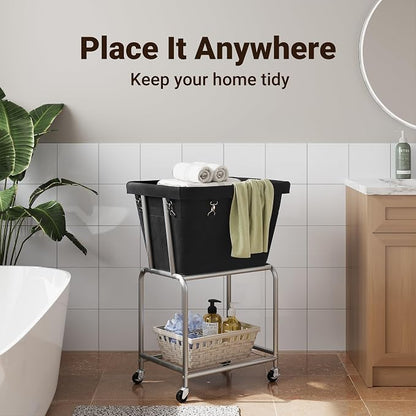 ELYKEN Laundry Cart with Wheels, Rolling Laundry Hamper with Removable Bag and - Image 8