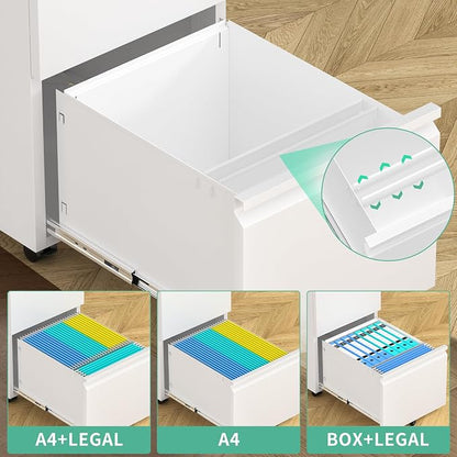 Bonusall 2 Drawer File Cabinet, Metal Rolling File Cabinet - Image 4