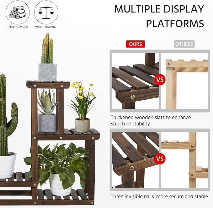 Tiered Wooden Plant Stand Corner Flower Pot Holder Multi Level Planter Display - Image 5