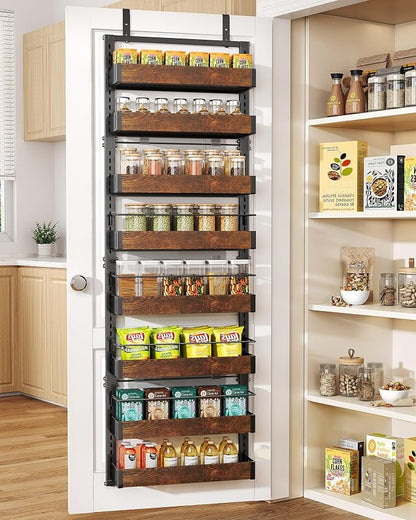 SNTD 8 Tiers Wooden Over Door Organizer, Rustic Brown | Pantry Door Organizers by SNTD
