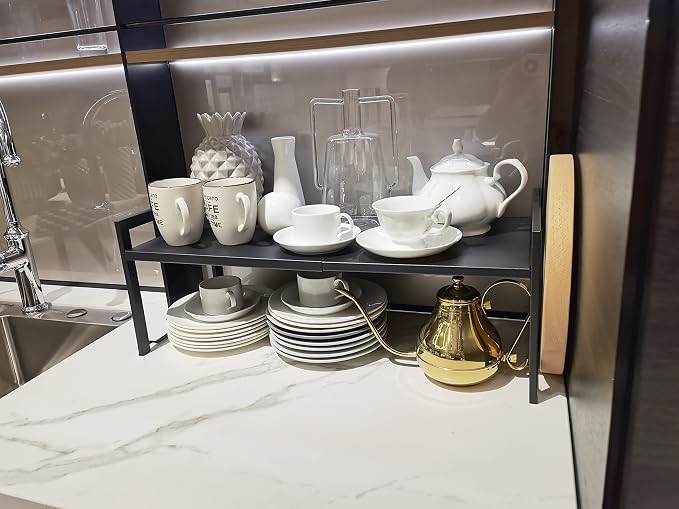 Expandable Cabinet Shelf Organizer 16-26" L Stackable Kitchen Counter Shelf - Image 7