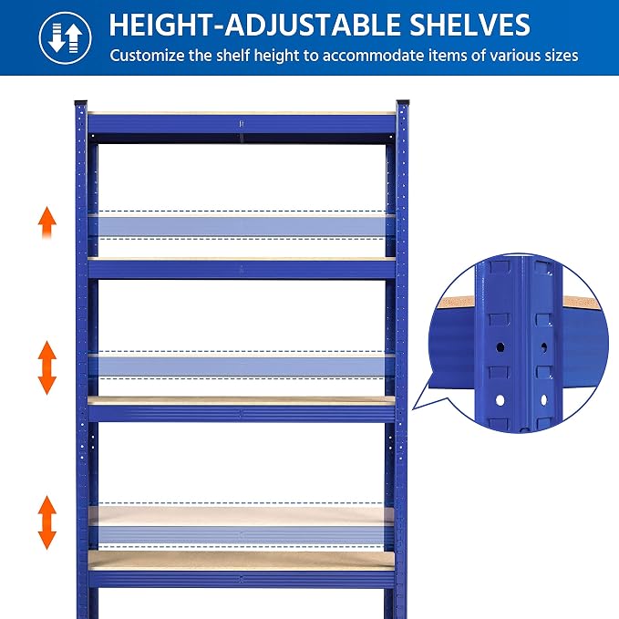 Yaheetech 5-Tier Heavy Duty Storage Shelves 35.5" W x 12" D x 71" H Blue | - Image 4
