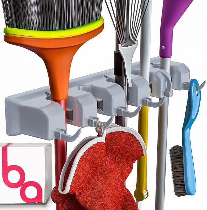 Berry Ave Broom Holder Wall Mount and Garden Tool Organizer, Closet Storage by BerryAve