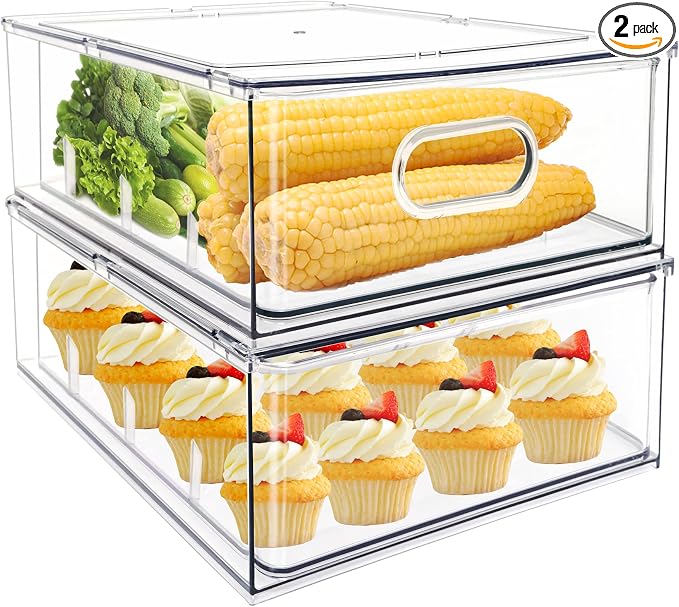 MANO 2Pack Clear Fridge Drawers Pull Out Stackable Refrigerator Drawer by MANO