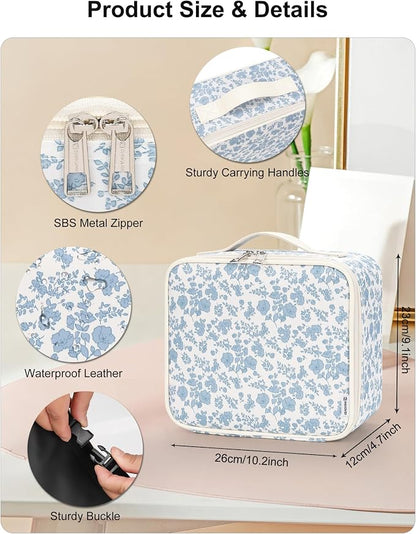 Relavel Travel Makeup Bag with LED Mirror, Floral Train Case with Dividers | - Image 2