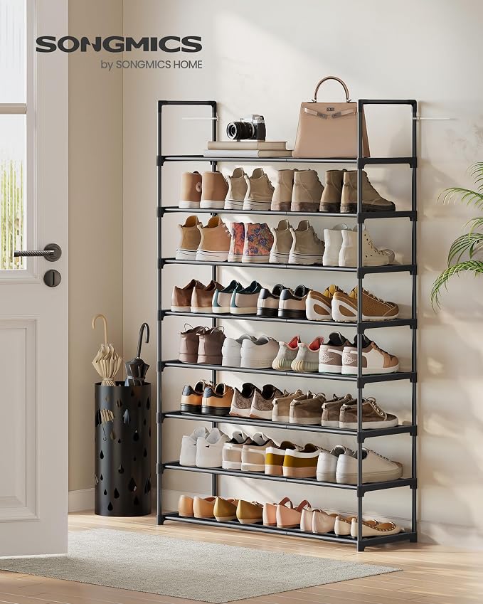 SONGMICS Shoe Rack, 8-Tier Shoe Organizer, Metal Storage Shelf, Upright or - Image 2