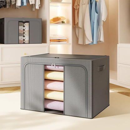 Clothes Storage Bins with Metal Frame, Foldable Clothes Organizers Storage - Image 8