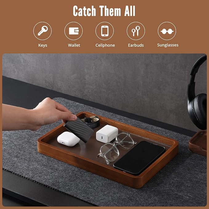 ProCase Wood Valet Tray for Men, Key Tray, Desk & Nightstand -DarkBrown | Wood - Image 5