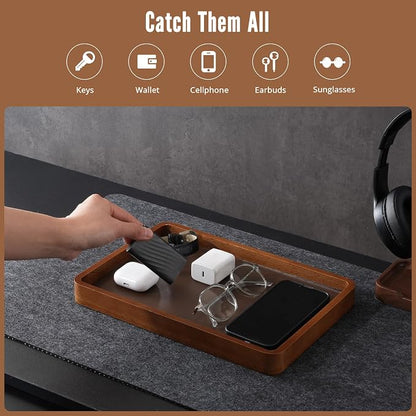 ProCase Wood Valet Tray for Men, Key Tray, Desk & Nightstand -DarkBrown | Wood - Image 5