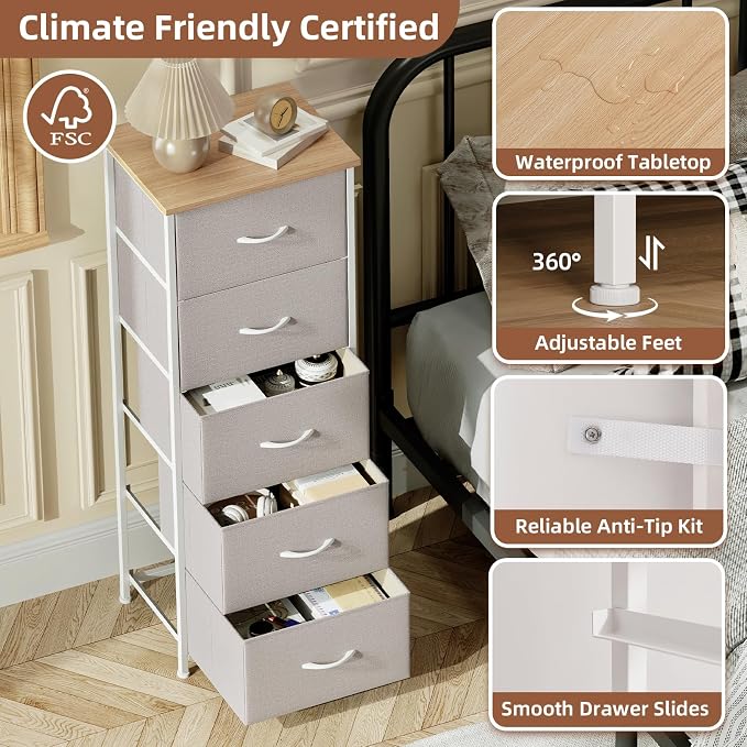 Somdot Tall Dresser for Bedroom, 6 Drawer Storage Cabinet, Ash Grey | Storage - Image 6