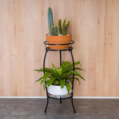 FaithLand Plant Stand, Metal Planter Holder Indoor Outdoor, 2 Tier Round Potted - Image 2