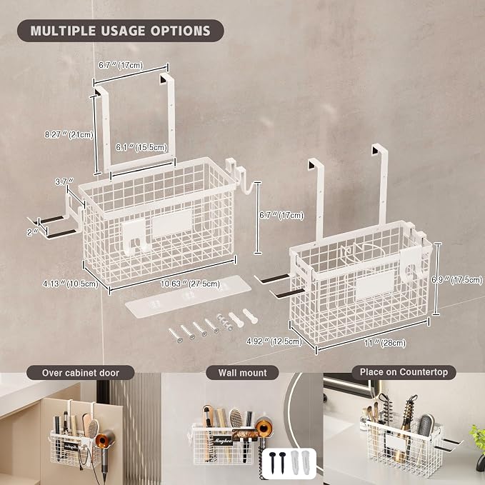 2 Pack Hair Tool Organizer, Adhesive Hair Dryer Holder Cabinet Door/Wall - Image 5