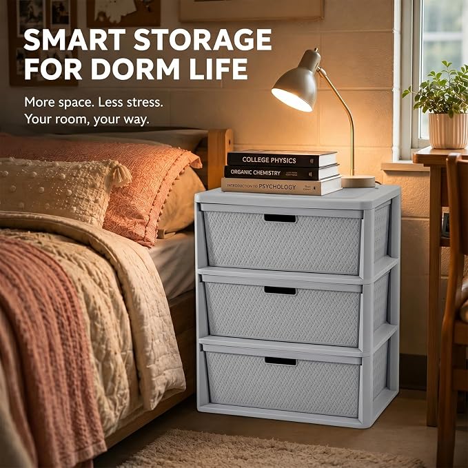 Wide 3-Drawer Plastic Storage Tower, Cross-Weave Floor Cabinet, tool-free - Image 8