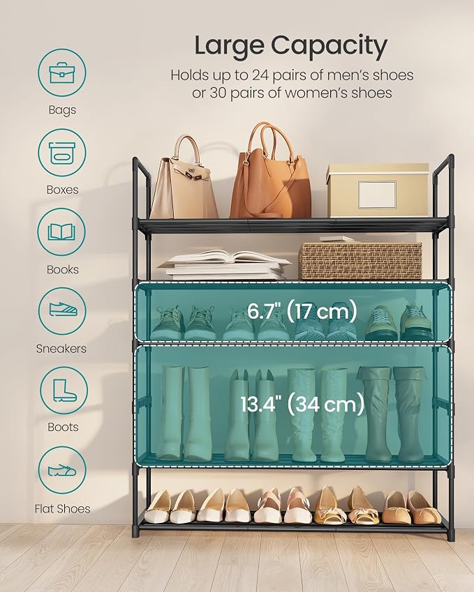 SONGMICS Shoe Rack, 6-Tier Shoe Organizer, Metal Storage Shelf, Upright or - Image 6