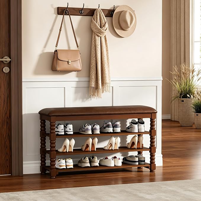 Homleke 3-Tier Solid Wood Shoe Rack Bench - Image 7