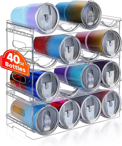 Large Compartment Water Bottle Organizer, 4 Tier Stackable Water Bottle Rack by Amoot