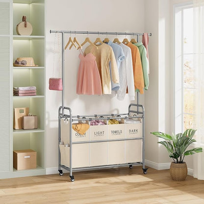 Tajsoon Laundry Hamper with Hanging Rack, Laundry Sorter 4 Sections, 4 Basket - Image 8