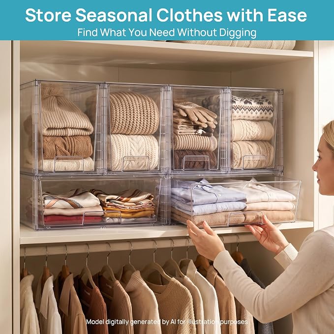 Vtopmart 6 Pack Stackable Storage Drawers, Easily Assemble Clear Plastic - Image 7