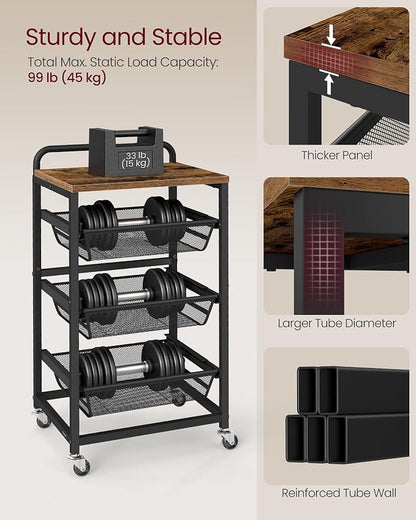 VASAGLE Storage Cart with Pull-Out Baskets, 4-Tier Kitchen Cart with Wheels - Image 6
