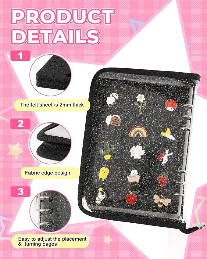 UCEC Enamel Pin Display Book & 50 PCS Rubber Pin Backs, A5 Album Pin Collection - Image 4