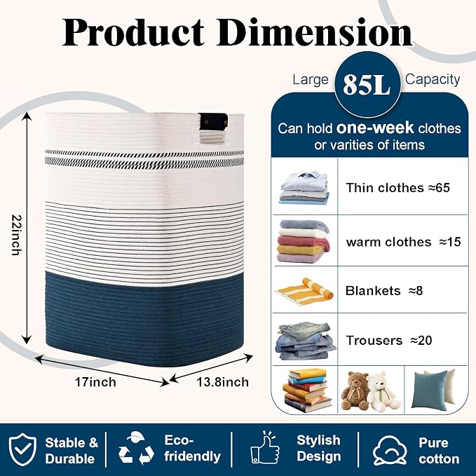Laundry Hamper, 85L Tall Laundry Basket - Image 3