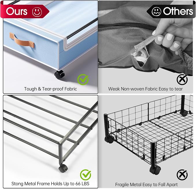 Yecaye Under Bed Storage with Wheels, 2 Pack Under Bed Storage Containers - Image 3
