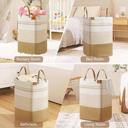 danpinera Large Laundry Hamper – 75L Tall Woven Cotton Storage Basket - Image 5