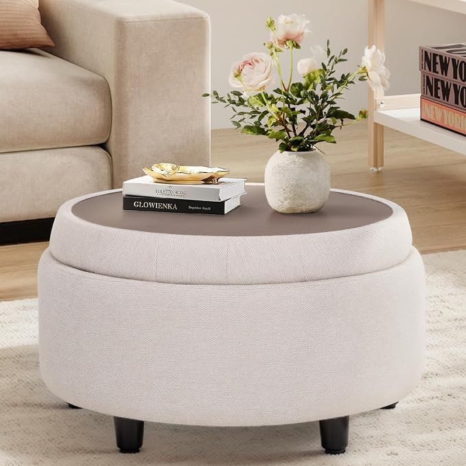 COLAMY Fabric Round Storage Ottoman by COLAMYHOME