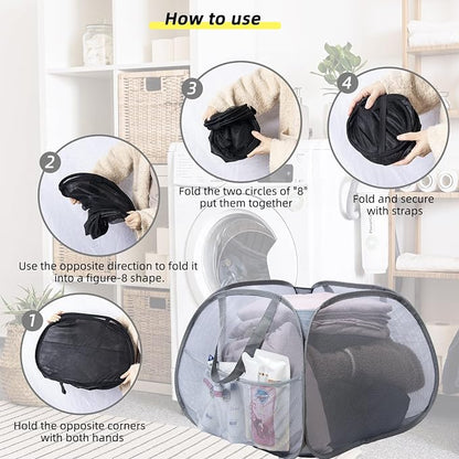 Collapsible Laundry Basket, 90L Mesh Pop-up Hamper - Image 7