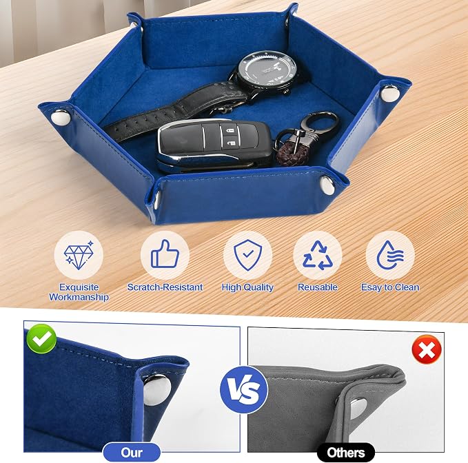 Foldable Hexagonal Dice Tray Desktop Storage Organizer PU Leather & Velvet - Image 2