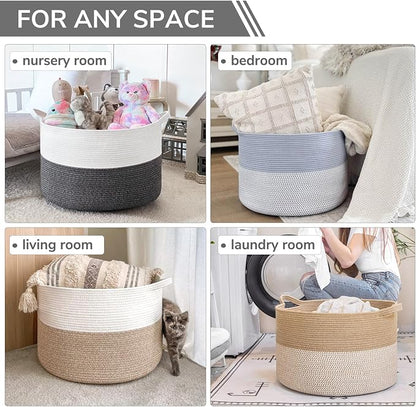 INDRESSME XXXLarge Cotton Rope Basket 21.7" x 21.7" x 13.8" Woven Baby Laundry - Image 5