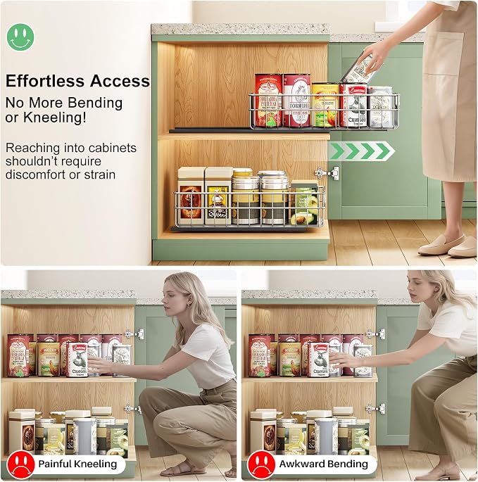 Pull out Cabinet Organizer, Stainless Steel 4-Pack Slide out Drawer - Image 7