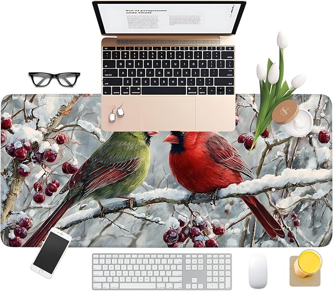 Winter Cardinal Bird Gaming Mouse Pad 35.4"x15.7"Desk Mat Anti-Slip Rubber Base - Image 8