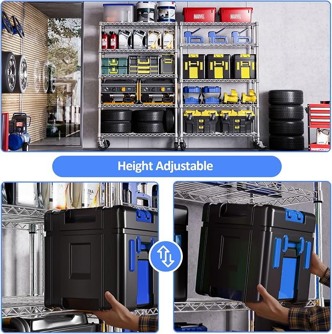 Garage Shelving Unit with Wheels, 48” Heavy Duty Metal Storage Shelf Rack | - Image 5