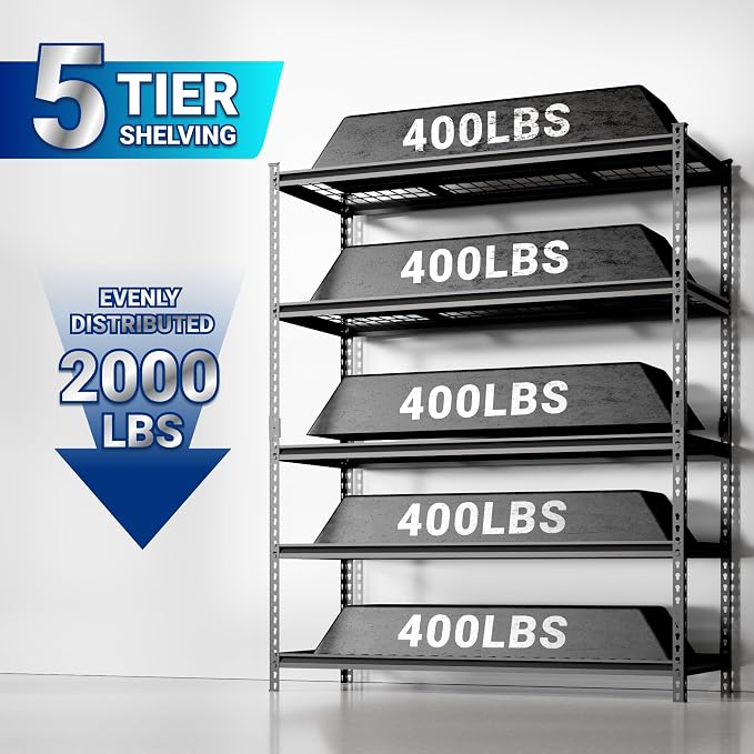 FLEXIMOUNTS Garage Shelving, Heavy Duty Shelving 2000 lbs, 5-Tier Garage - Image 5