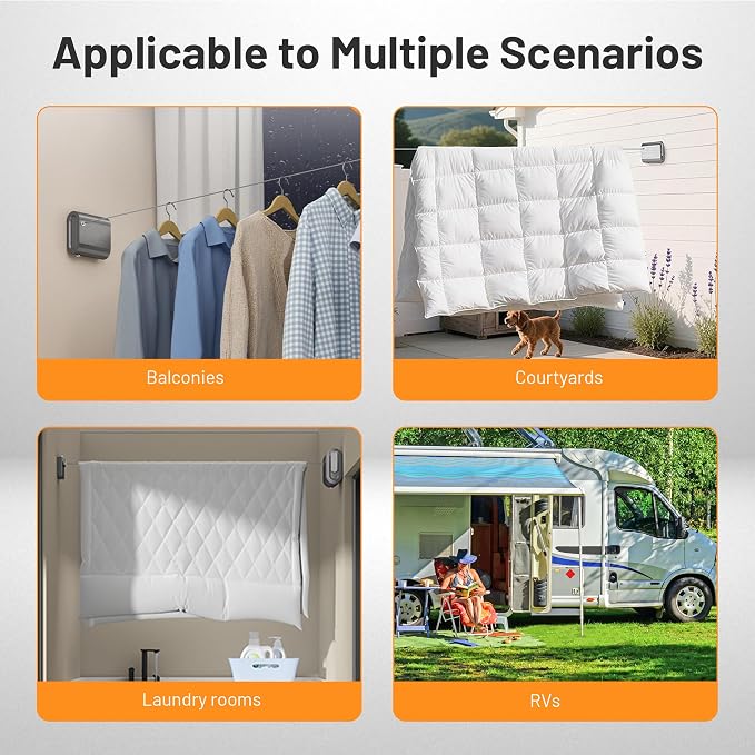 Retractable Clothesline Indoor Outdoor, Non-Sagging Clothes Line Retracting - Image 6