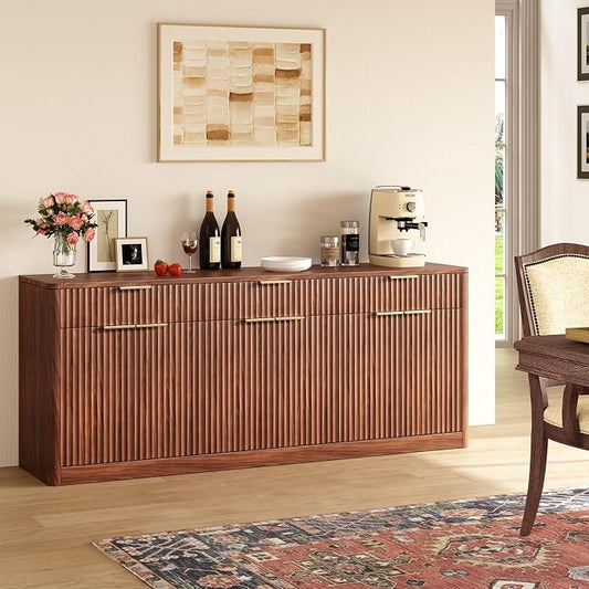 Evermagin 67" Fluted Walnut Sideboard Buffet Cabinet by Evermagin