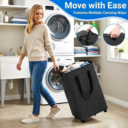Laundry Basket with 5 Wheels, Tall Dirty Laundry Hamper, Rolling Laundry Basket - Image 4