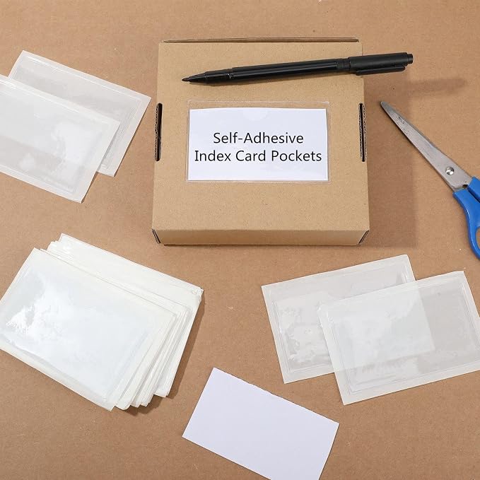Chinco 50 Pack 2" x 3.75" Clear Adhesive Pockets, Index Card Pockets - Image 5