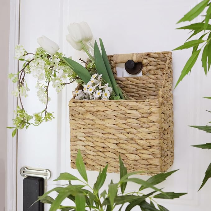 GYASVWU Foldable Water Hyacinth Hanging Baskets, Collapsible Wicker Wall Baskets - Image 6