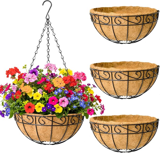 4 Pack Hanging Planters 12 Inch Metal Hanging Planter Basket Flower Pots by SMYAXUNW