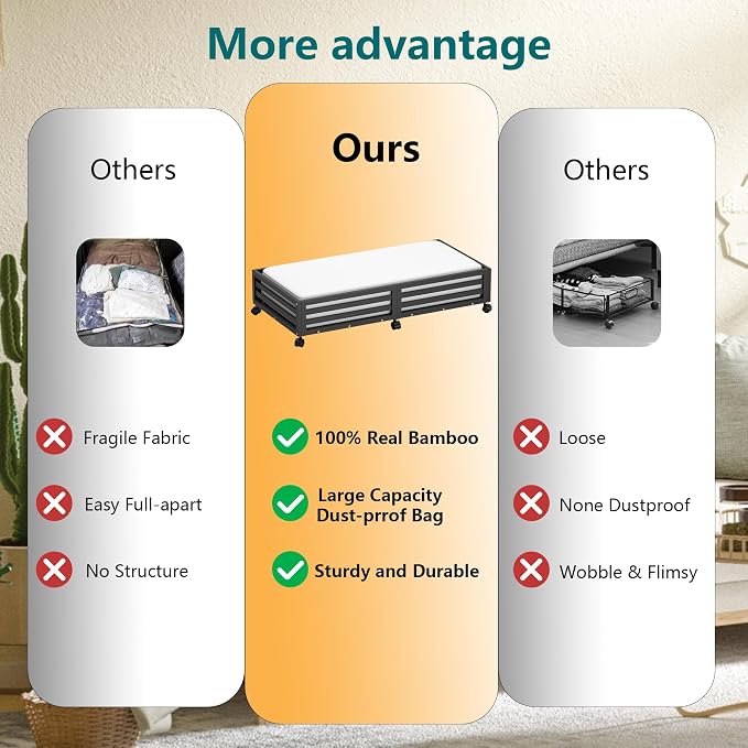 Bamboo Under Bed Storage Containers- Underbed Organizer - Image 4
