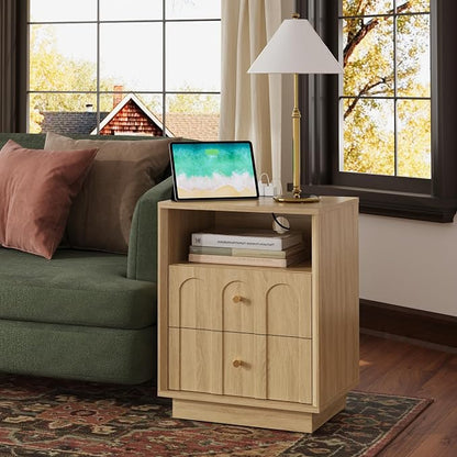 Nightstand with Charging Station, Mid Century Modern Nightstand with Arched - Image 6