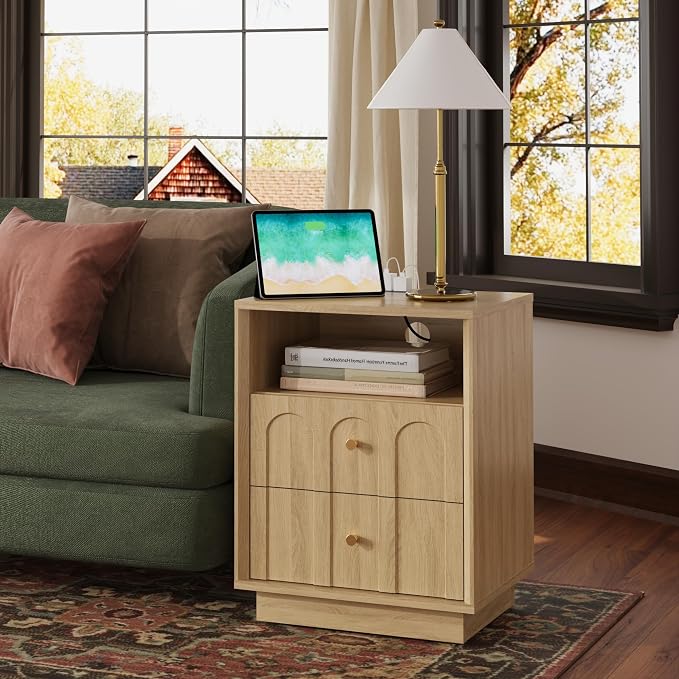 Nightstand Set of 2 with Charging Station, Mid Century Modern Nightstand with - Image 7