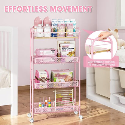 TOOLF 4-Tier Slim Rolling Cart, Metal Storage Cart - Image 3